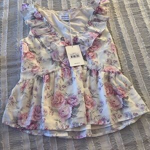 Peppermayo Floral Ruffle Blouse - Pink and Cream